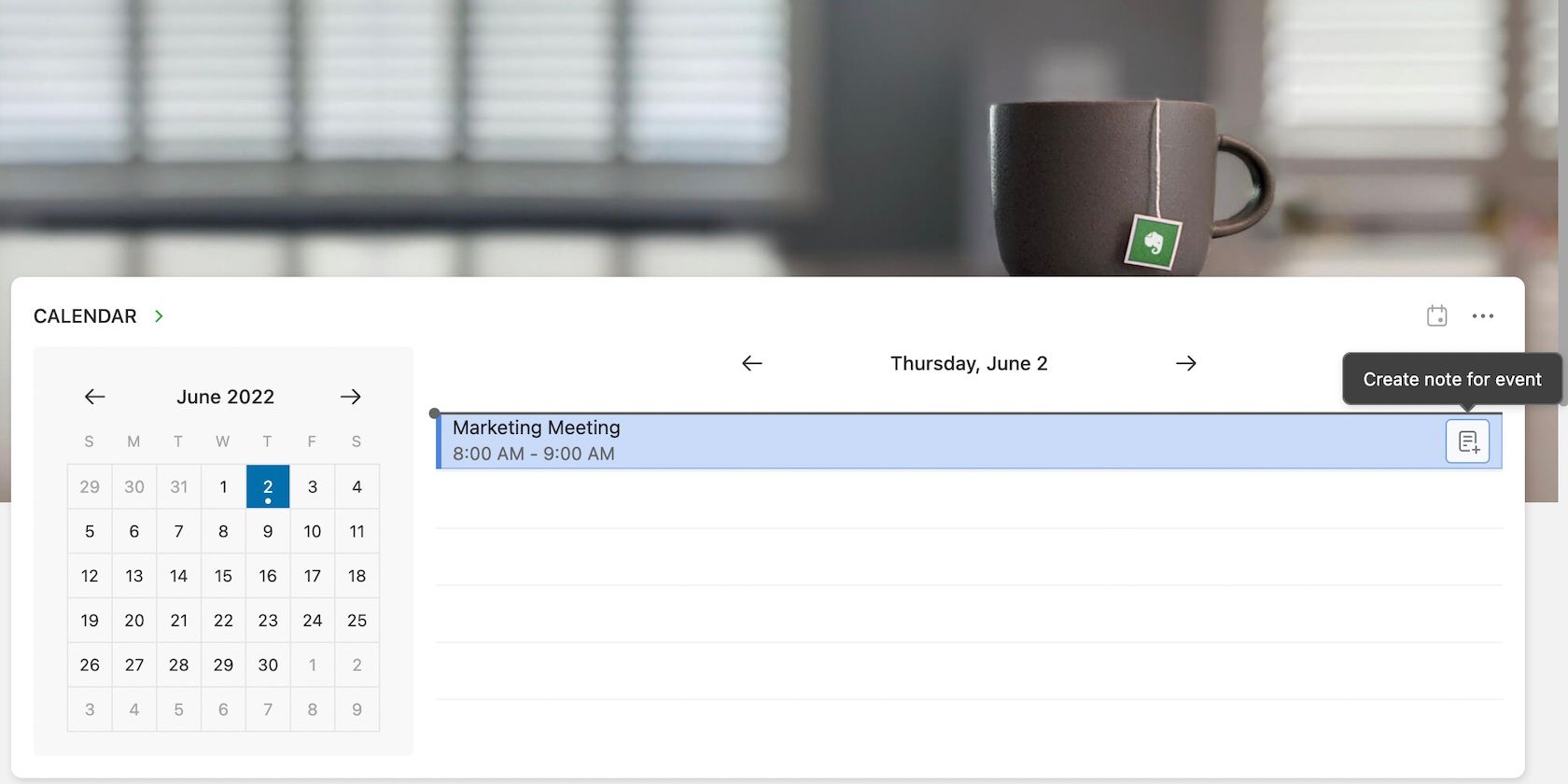 Coffee cup on top of Evernote screenshot