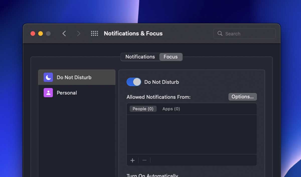 Focus feature in macOS