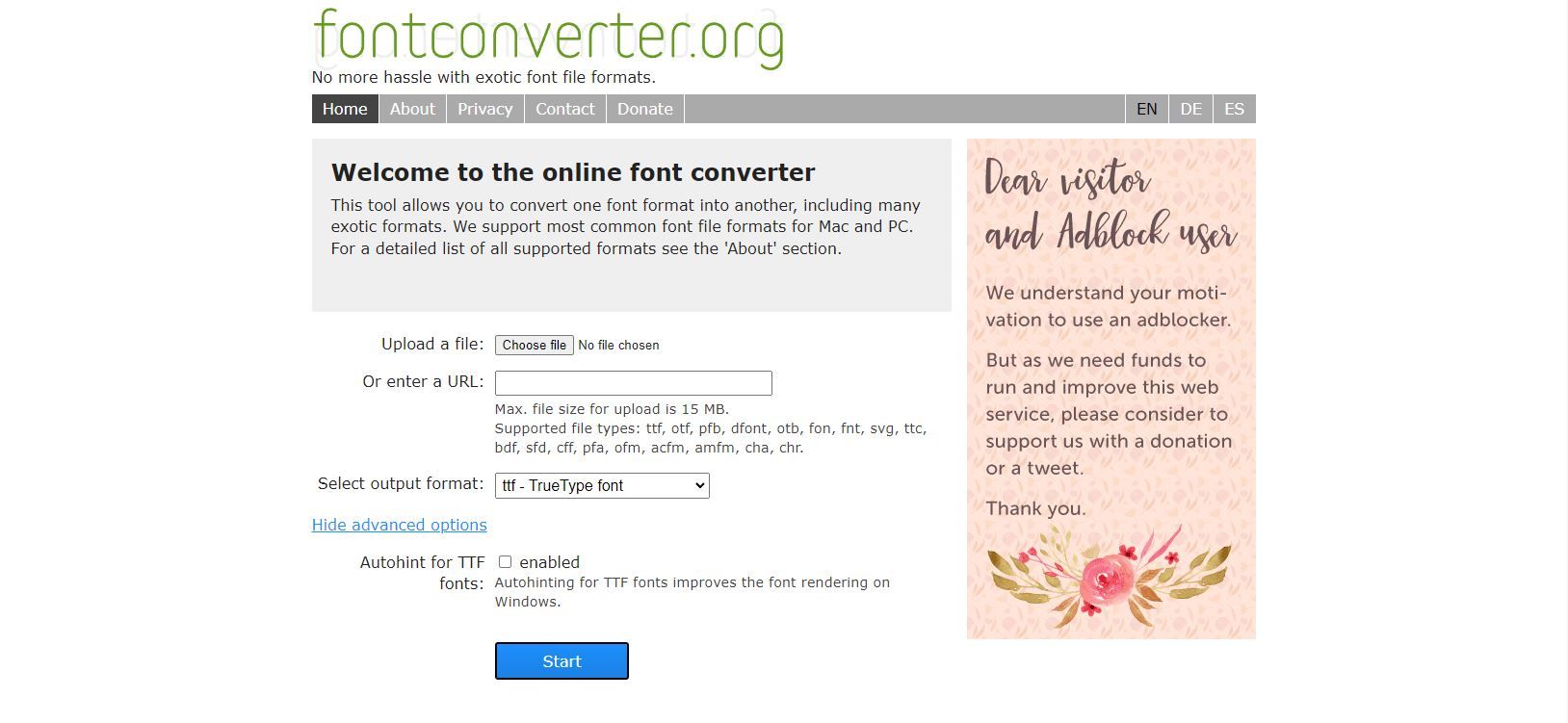 A Screenshot of fontconverter org Landing Page