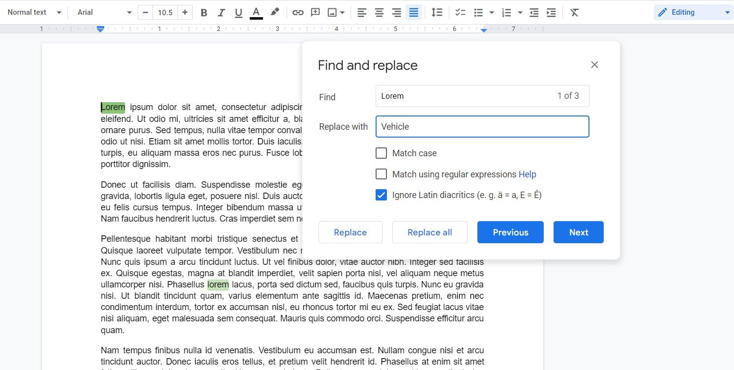 Finding and replacing a string in Google Docs