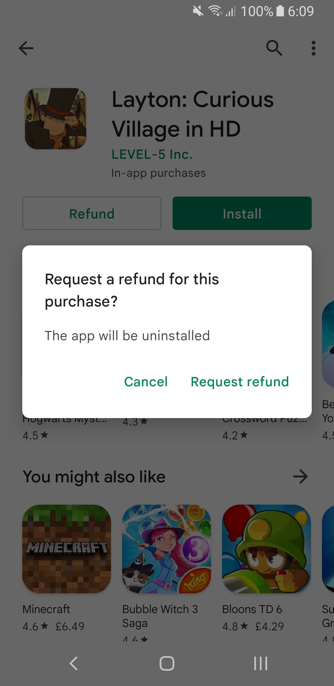 google play store refund request prompt