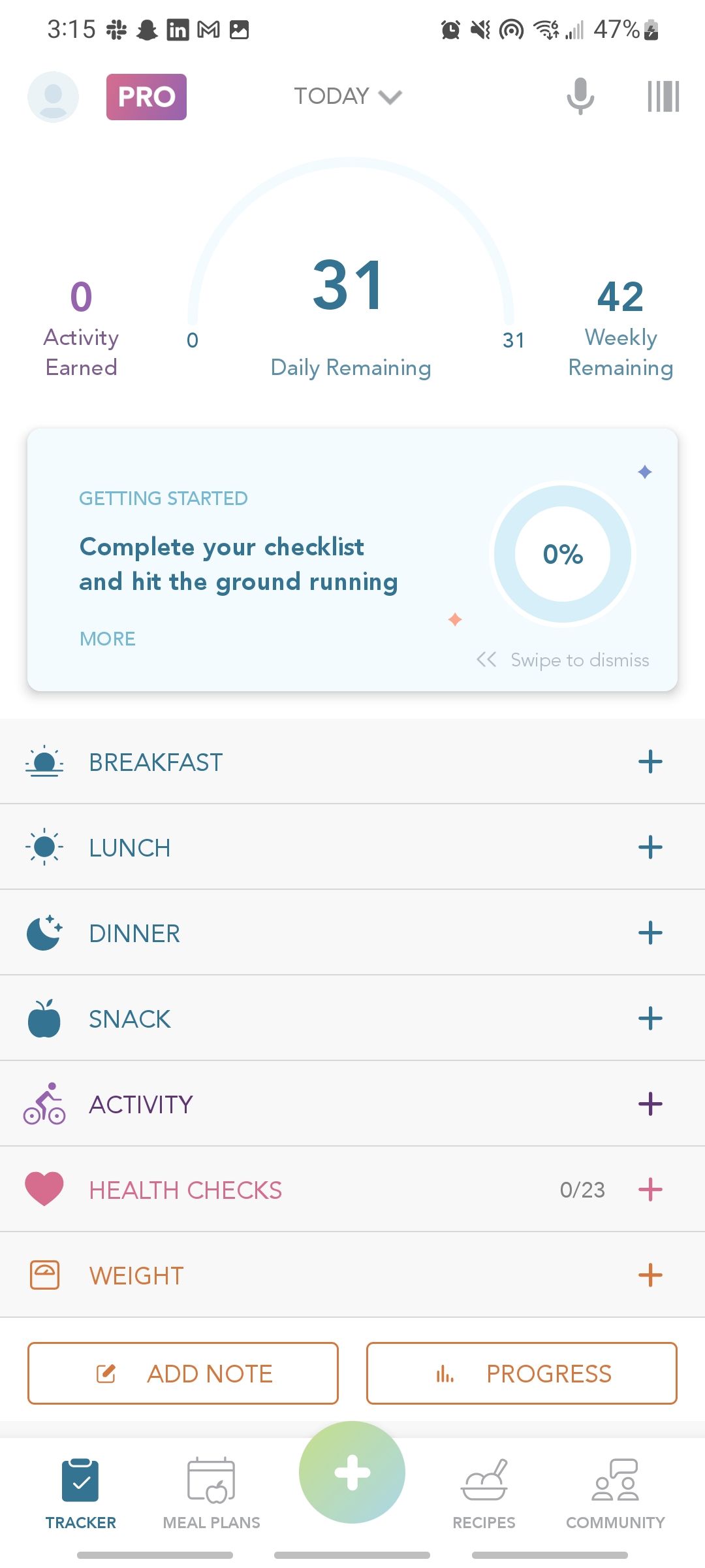 healthi app home screen with tracker