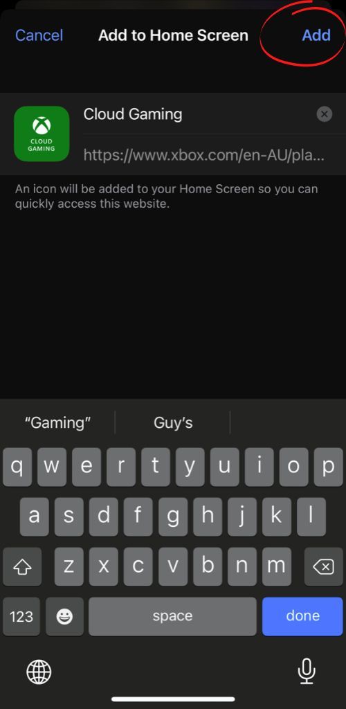 adding Xbox Game Pass shortcut to home screen step 3