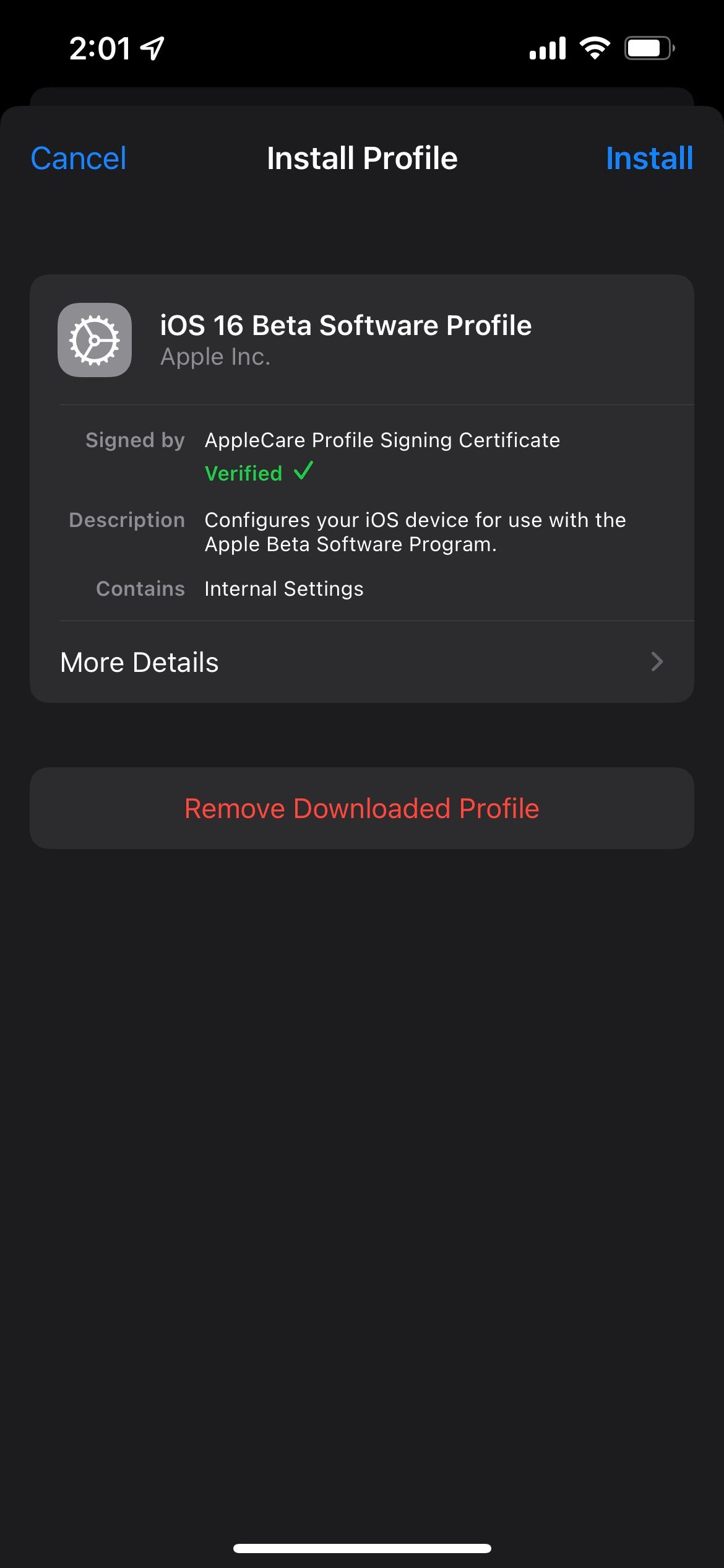پروفایل بتای iOS 16