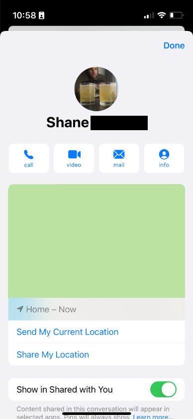 Screenshot of a contact profile on a smartphone