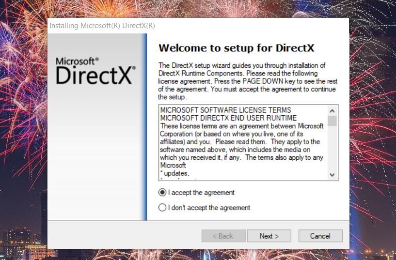 The Installing Microsoft DirectX window