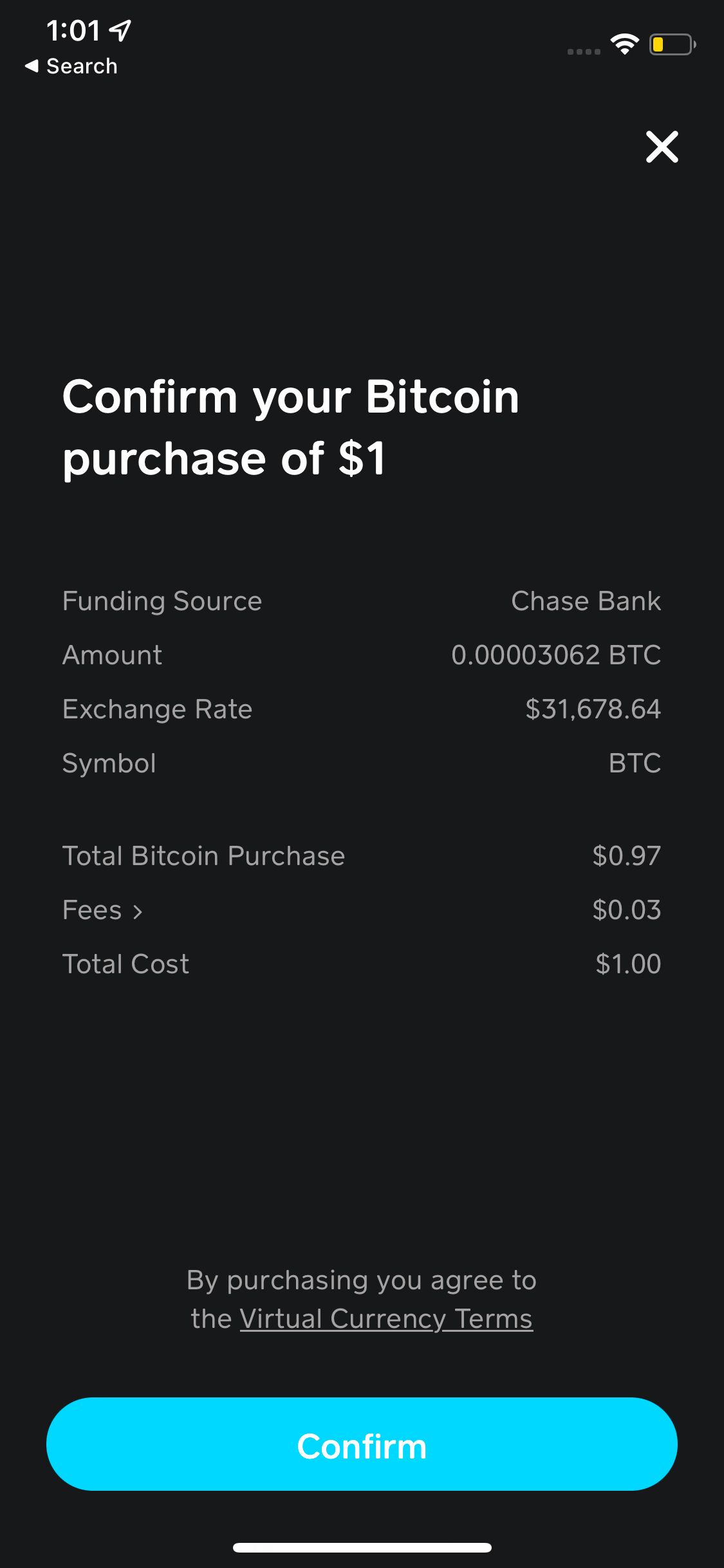 ios cashapp bitcoin purchase confirmation page