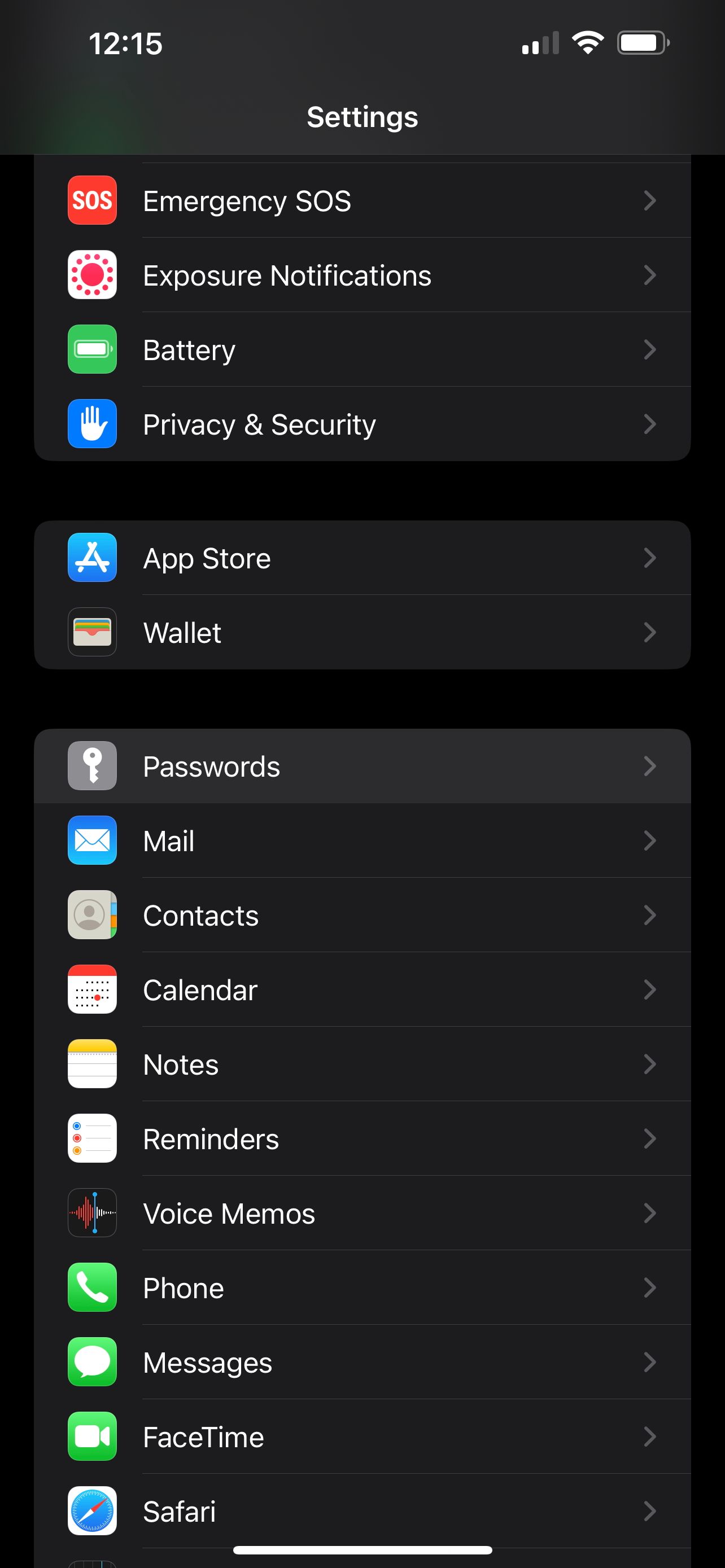 Passwords in iOS settings