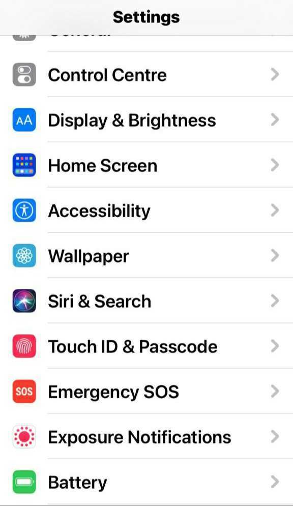 screenshot of iphone settings screen