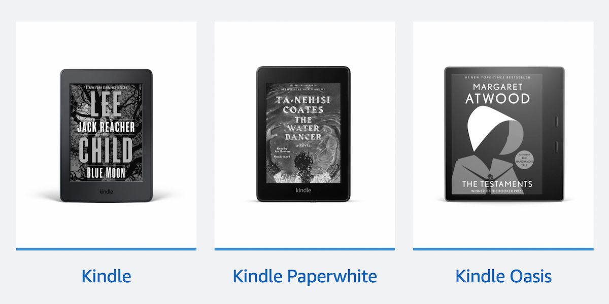 A selection of the Kindle Kindle Paperwhite and Kindle Oasis