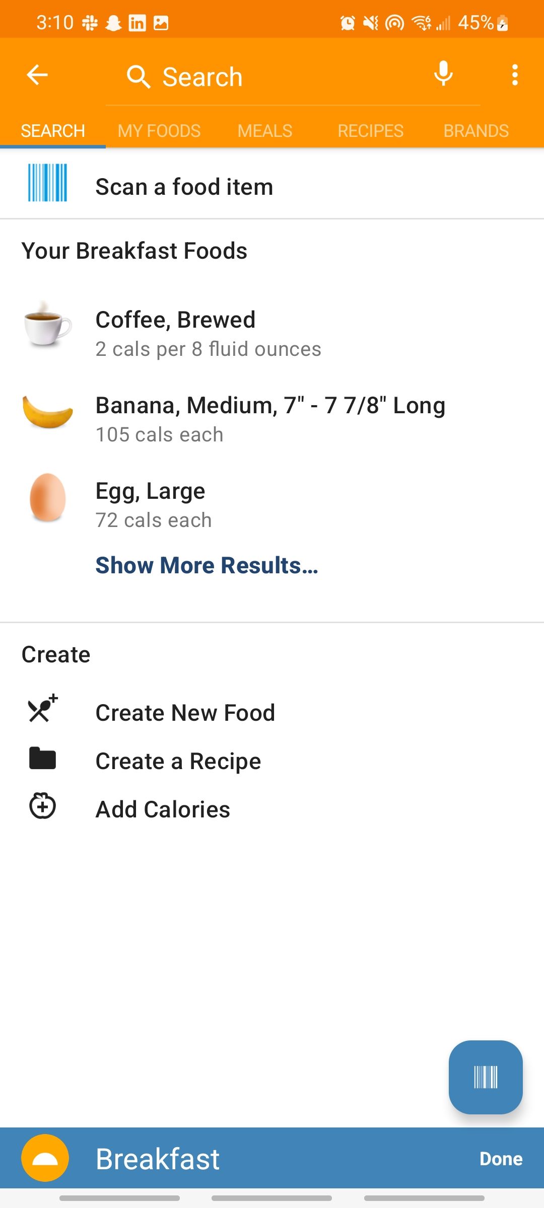 loseitapp searching for a new food
