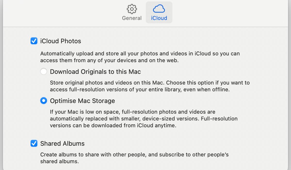 Mac Photos iCloud preferences
