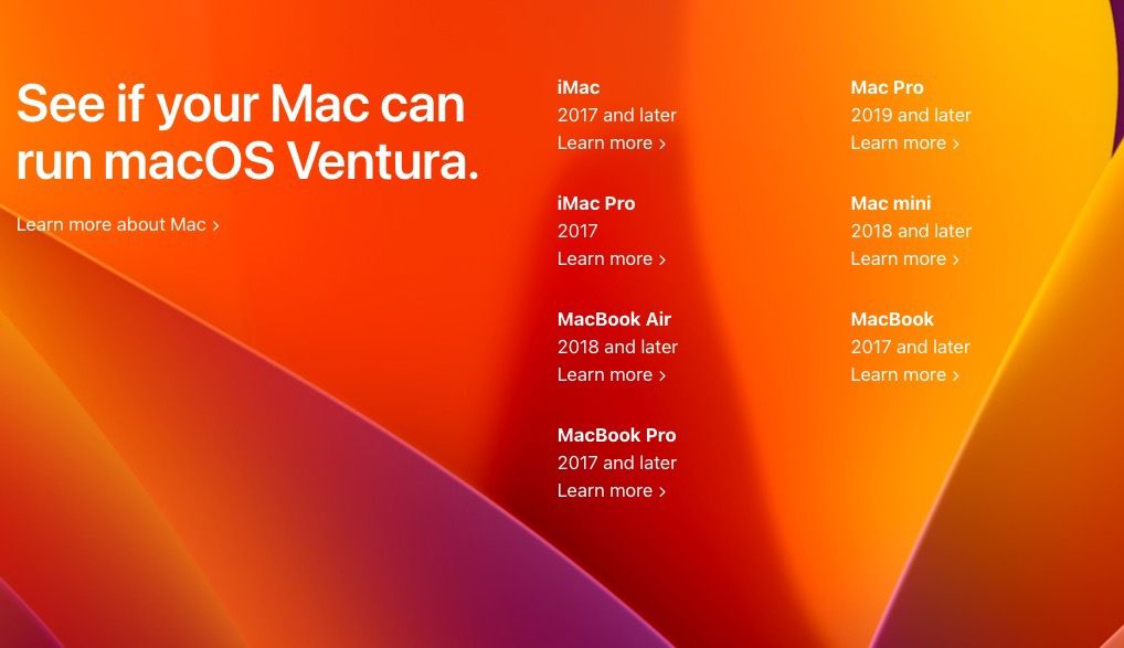 macOS Ventura Model Support