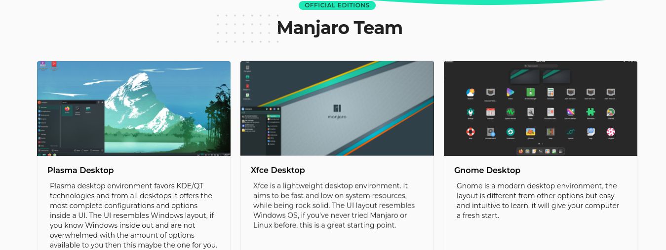 Manjaro desktops from the download page