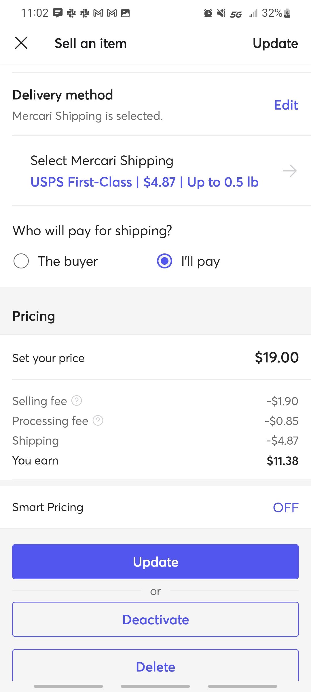 mercari choosing delivery method for shipping