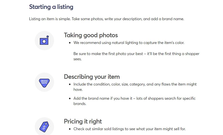 mercari listing guidelines screenshot