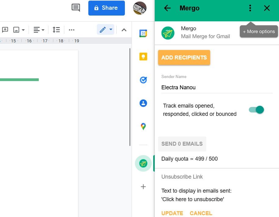 افزودنی Mergo Mail Merge برای Google Docs