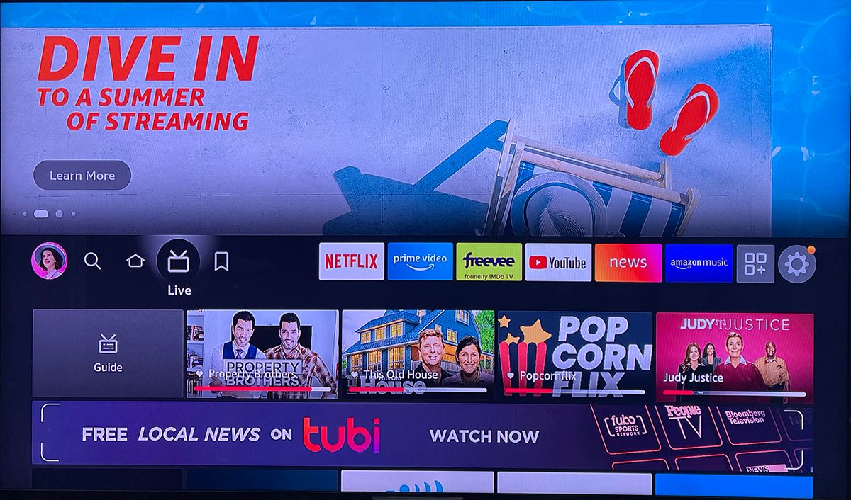 amazon fire tv stick 4K Max Live TV menu with channel guide a suggest TV shows.