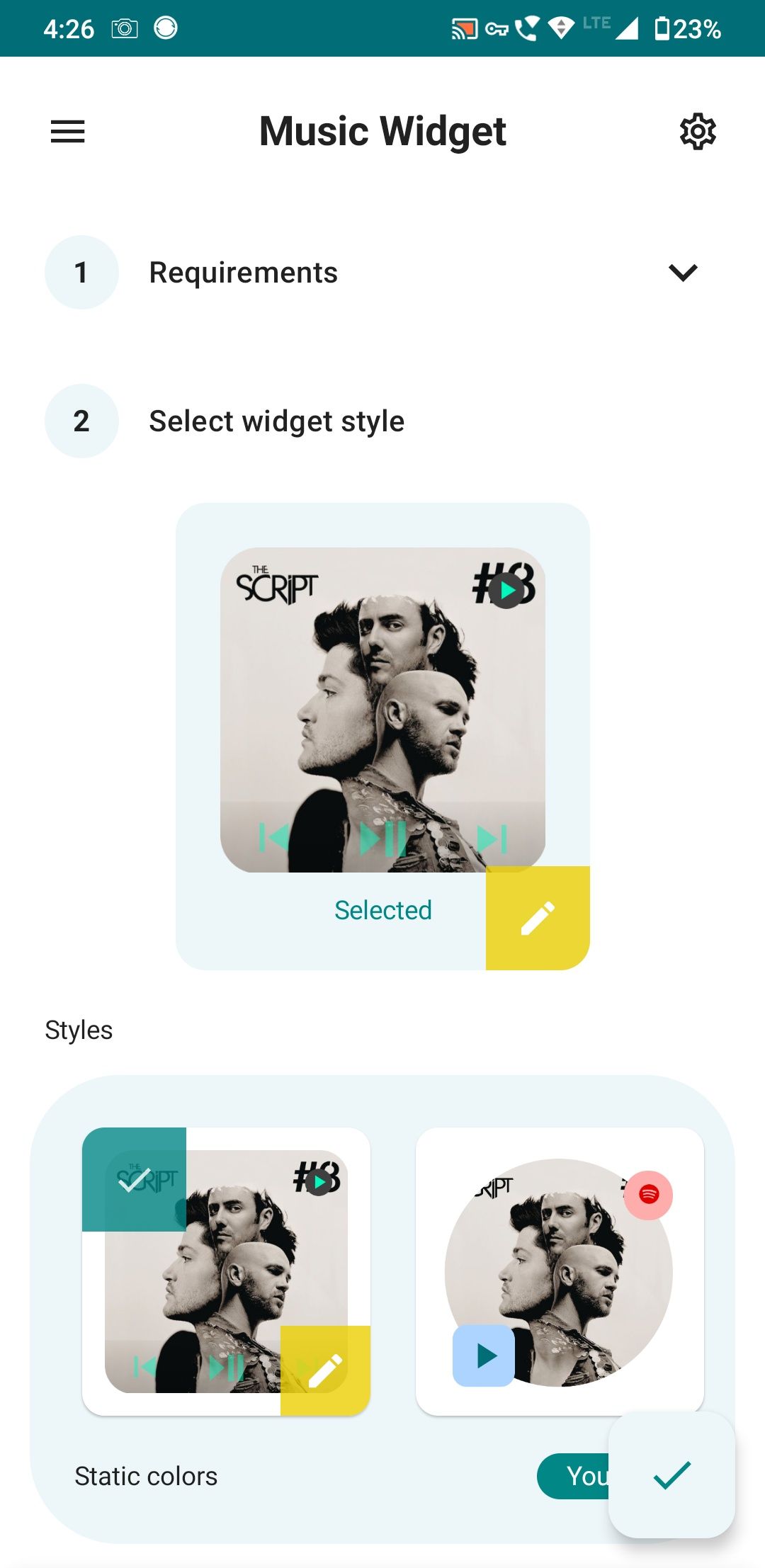 music widget for android12