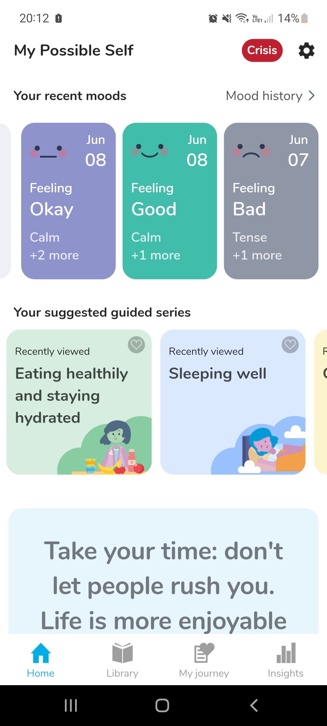 my possible self mental health mobile app homepage