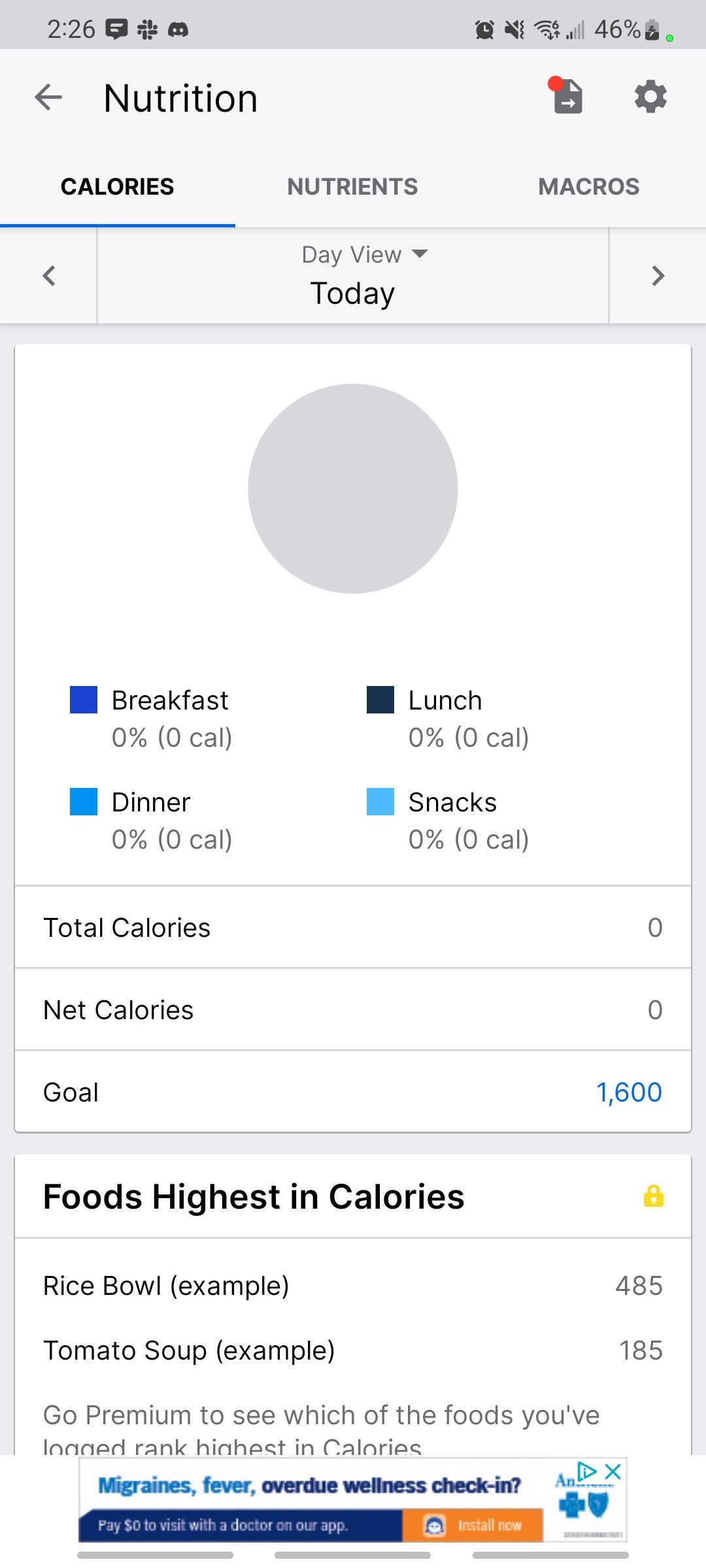 myfitnesspal app nutrition tab showing calories versus your goal