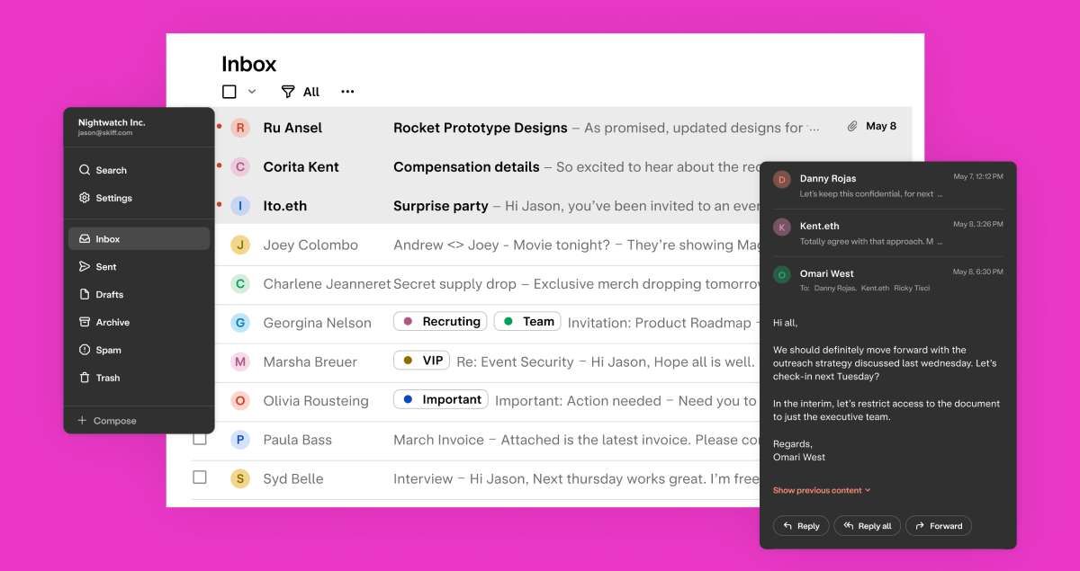 Skiff is a privacy-friendly, end-to-end encrypted email service with 10 GB of free storage