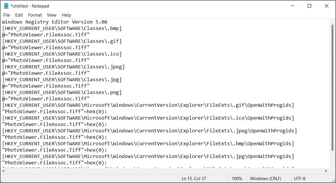 notepad registry script enable photo viewer