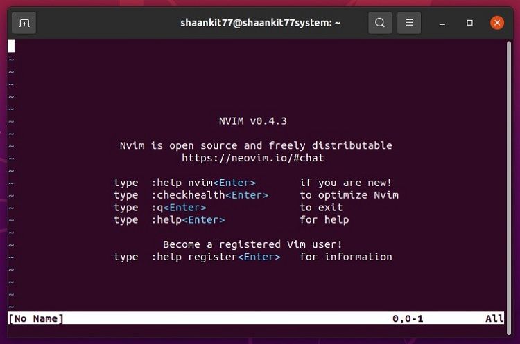 nvim command in Linux terminal
