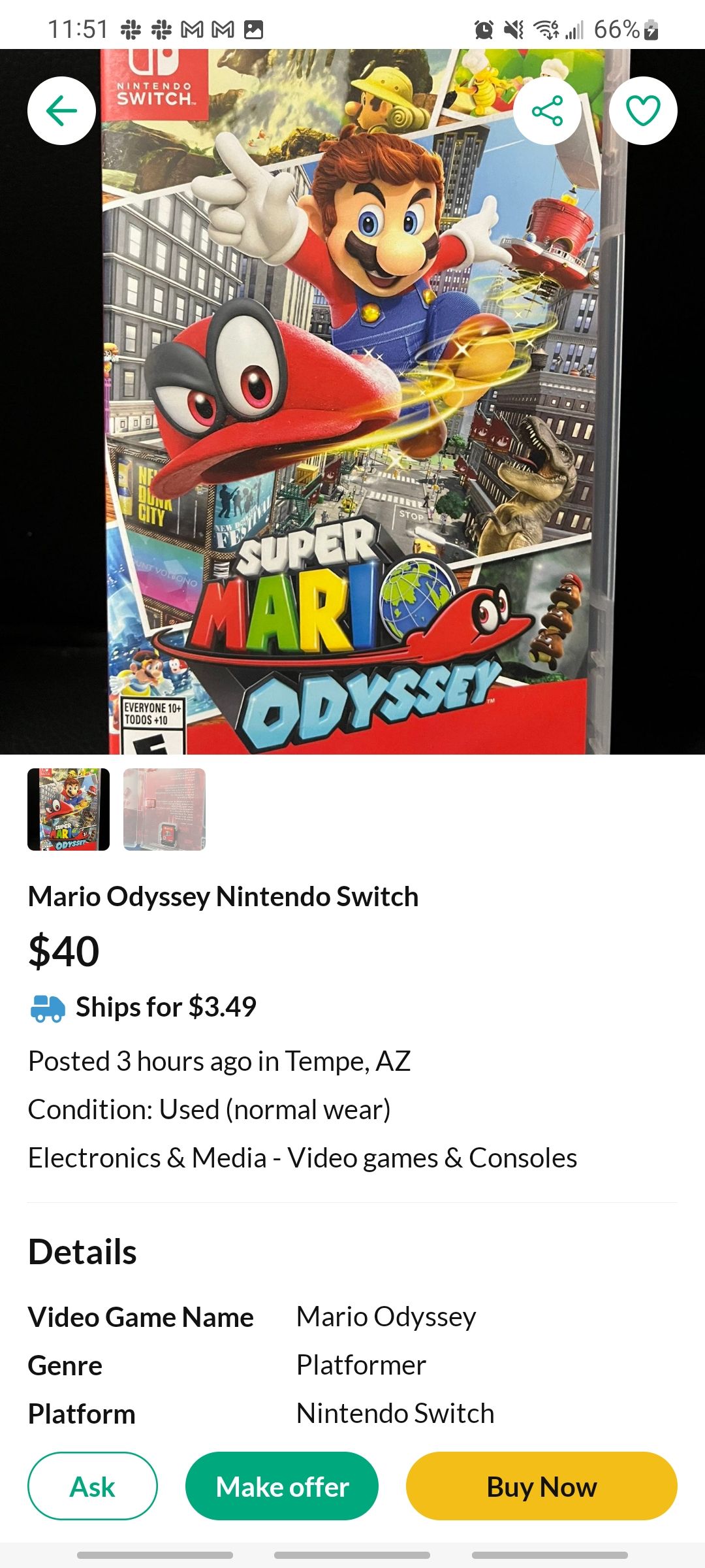 offerup app listing for mario odyssey on nintendo switch