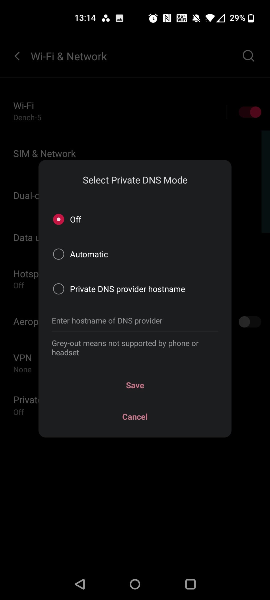 oneplus nord private dns settings page