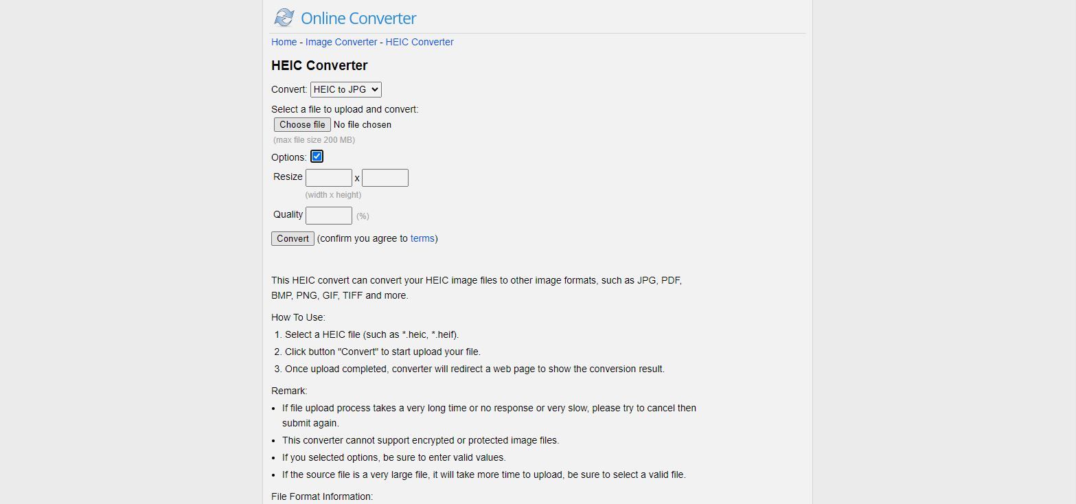 تصویری از تبدیل آنلاین HEIC OnlineConverter در حال استفاده