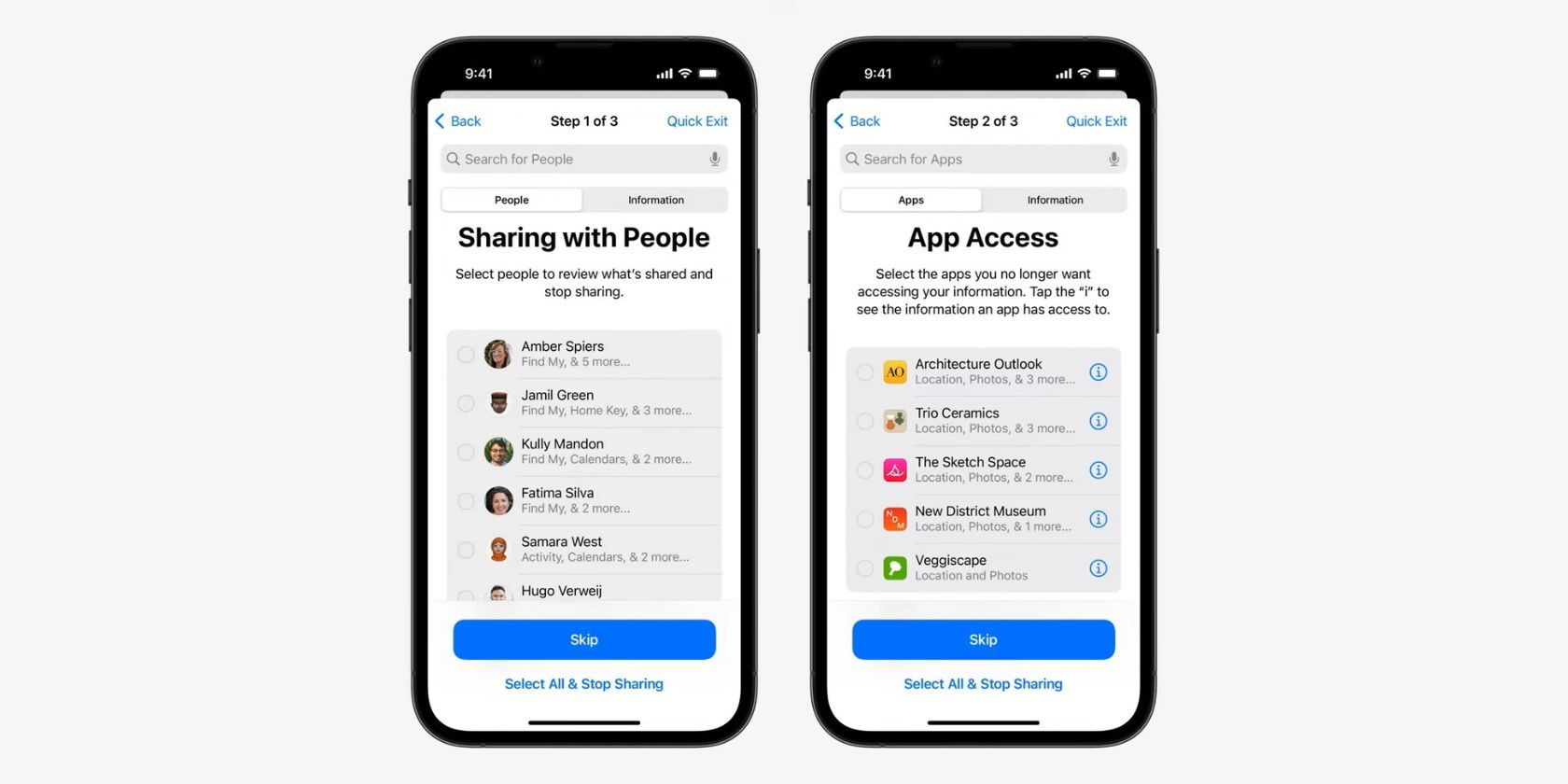 safety check in ios 16 showing people and apps access to user information