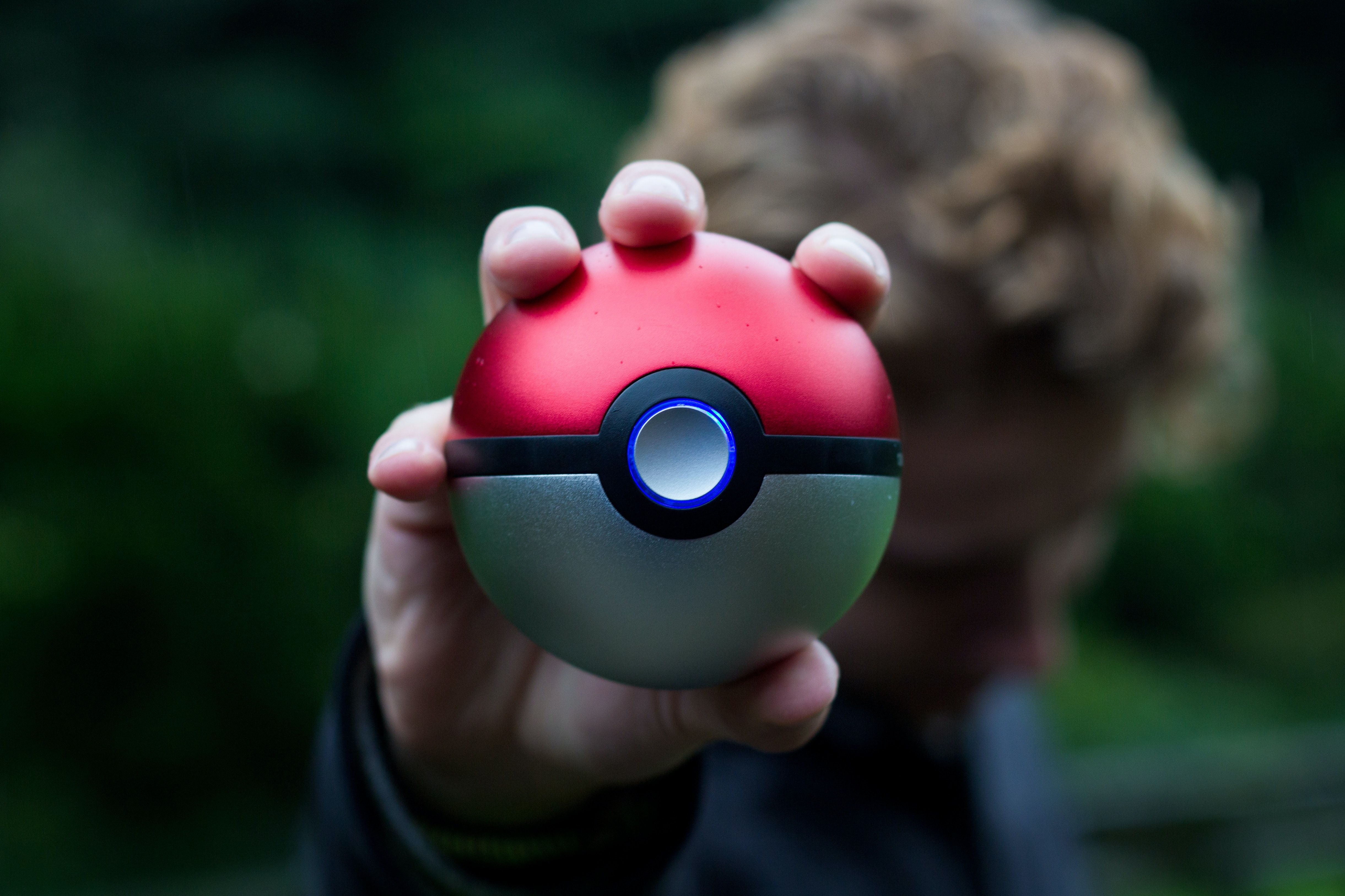 An image of a boy holding up a pokeball to the camera 