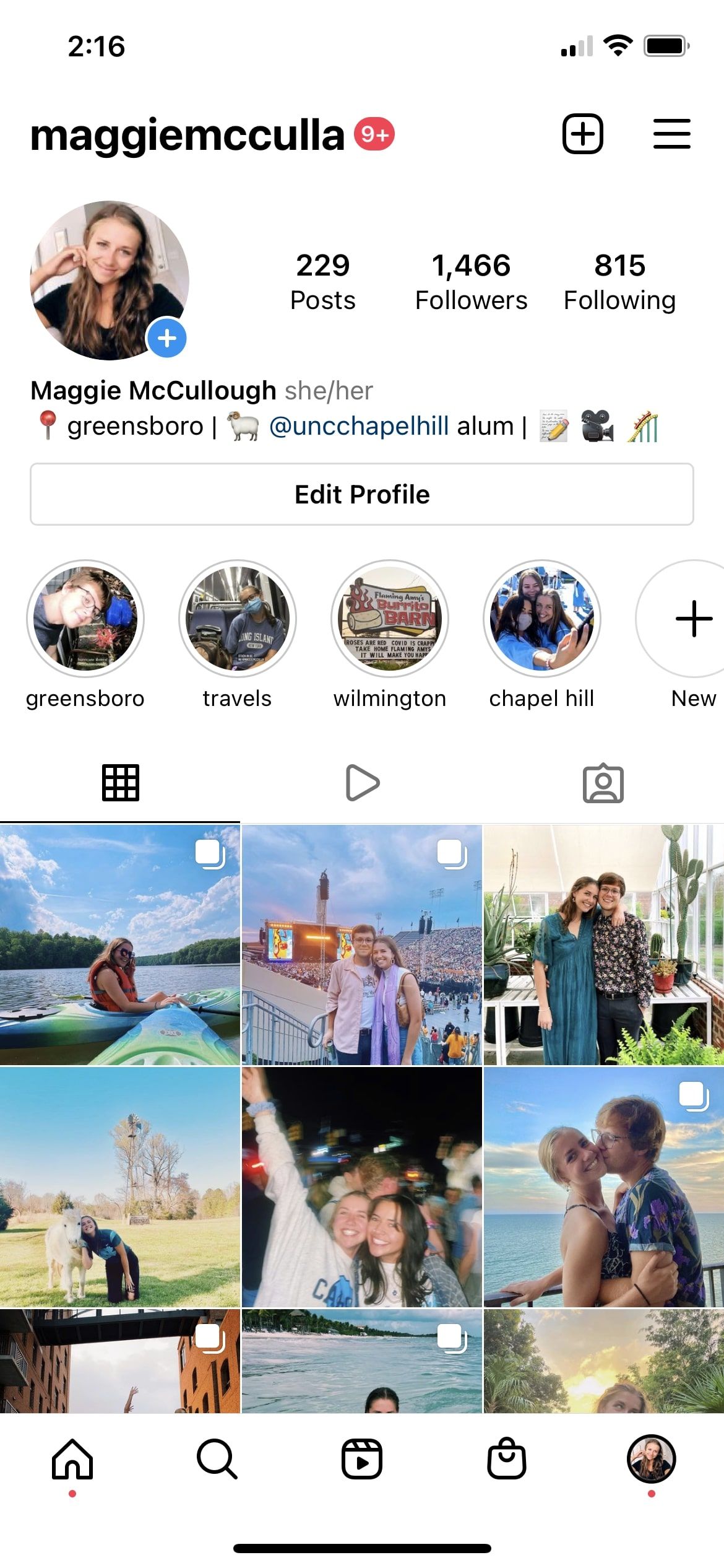 Screenshot of Instagram profile page