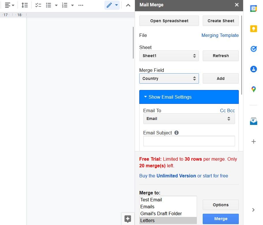 افزونه Quicklution Mail Merge برای Google Docs