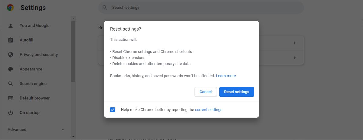 Resettings Google Chrome