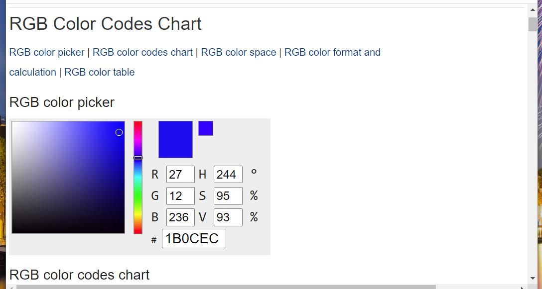 یک پالت انتخابگر رنگ RGB