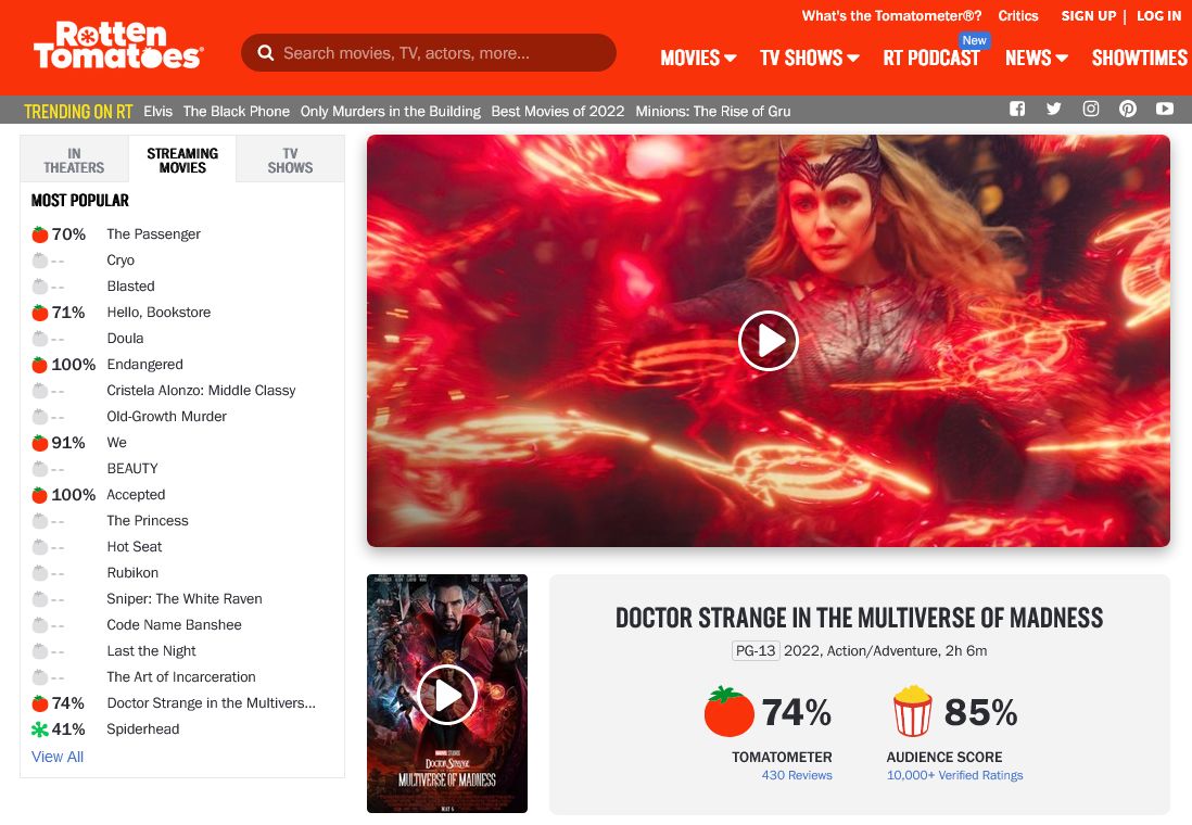 rotten tomatoes doctor strange page