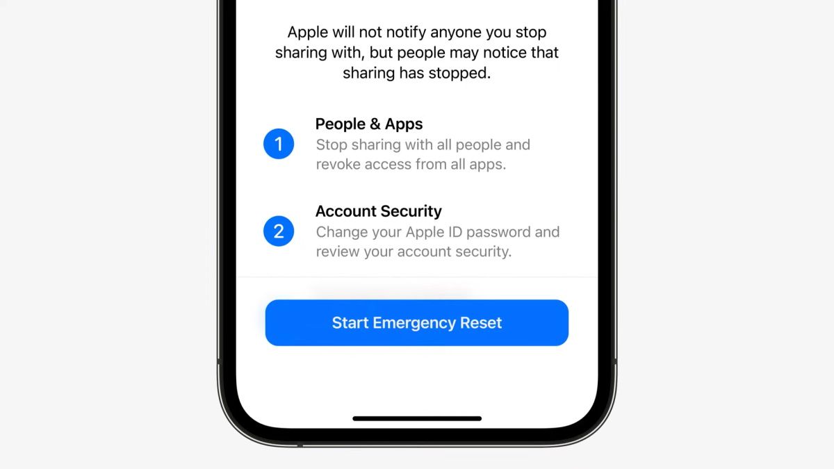 start emergency reset using safety check in ios 16