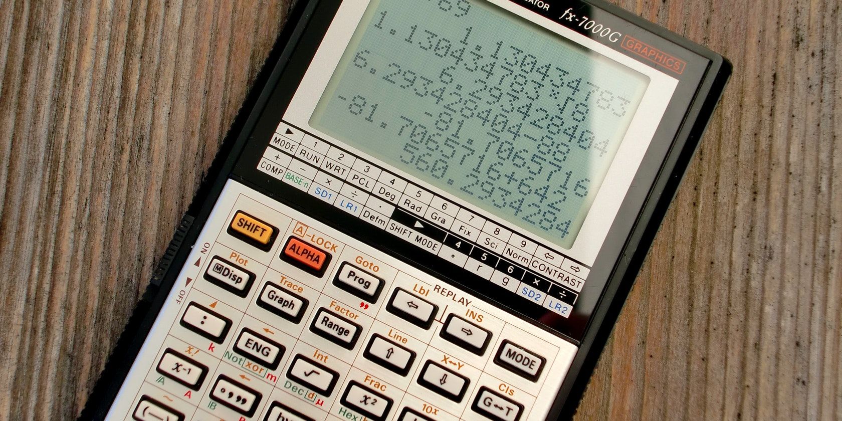 scientific calculator on wooden surface