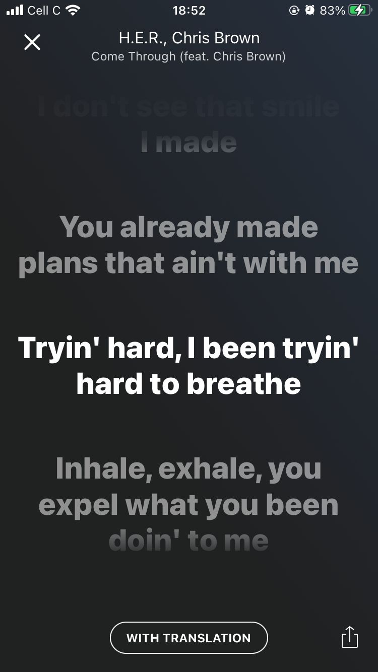 screenshot of come through song lyrics on deezer