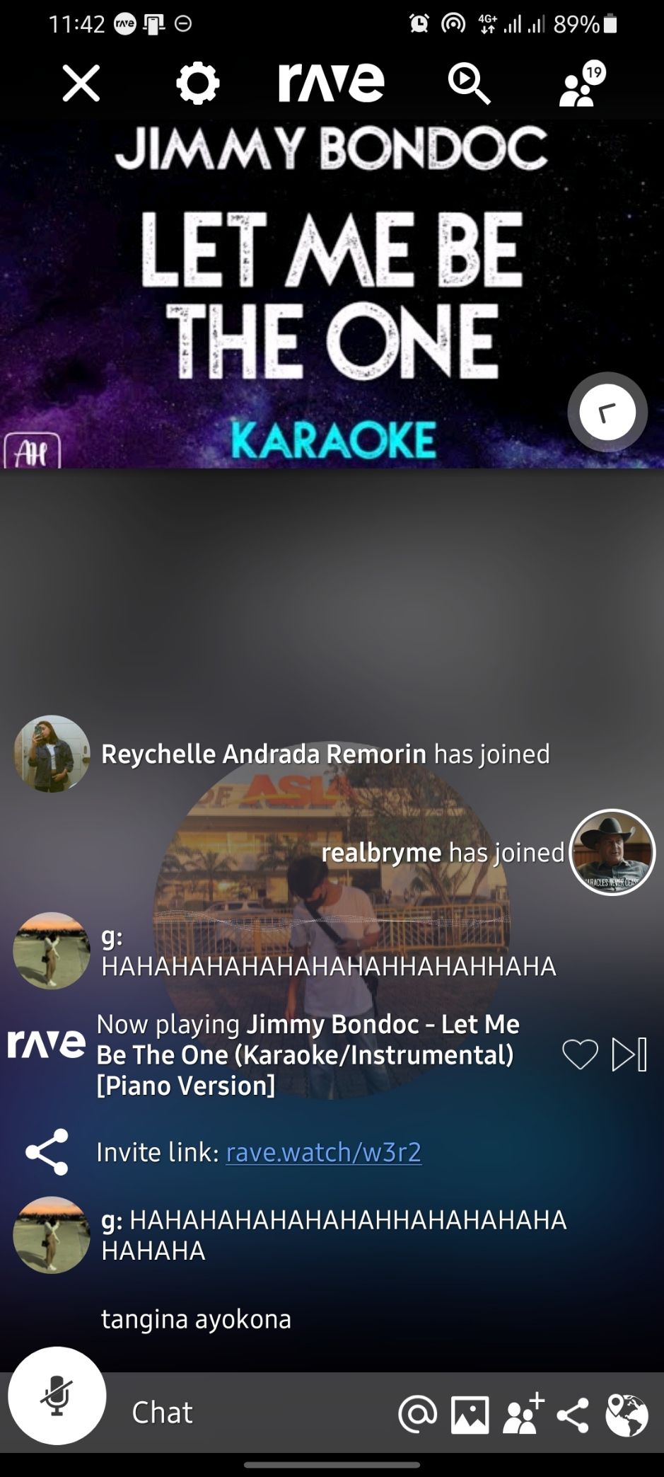 screenshot showing rave app watch screen