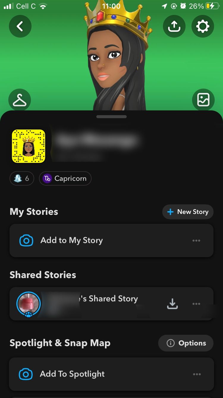 screenshot of snapchat profile showing friend's shared story