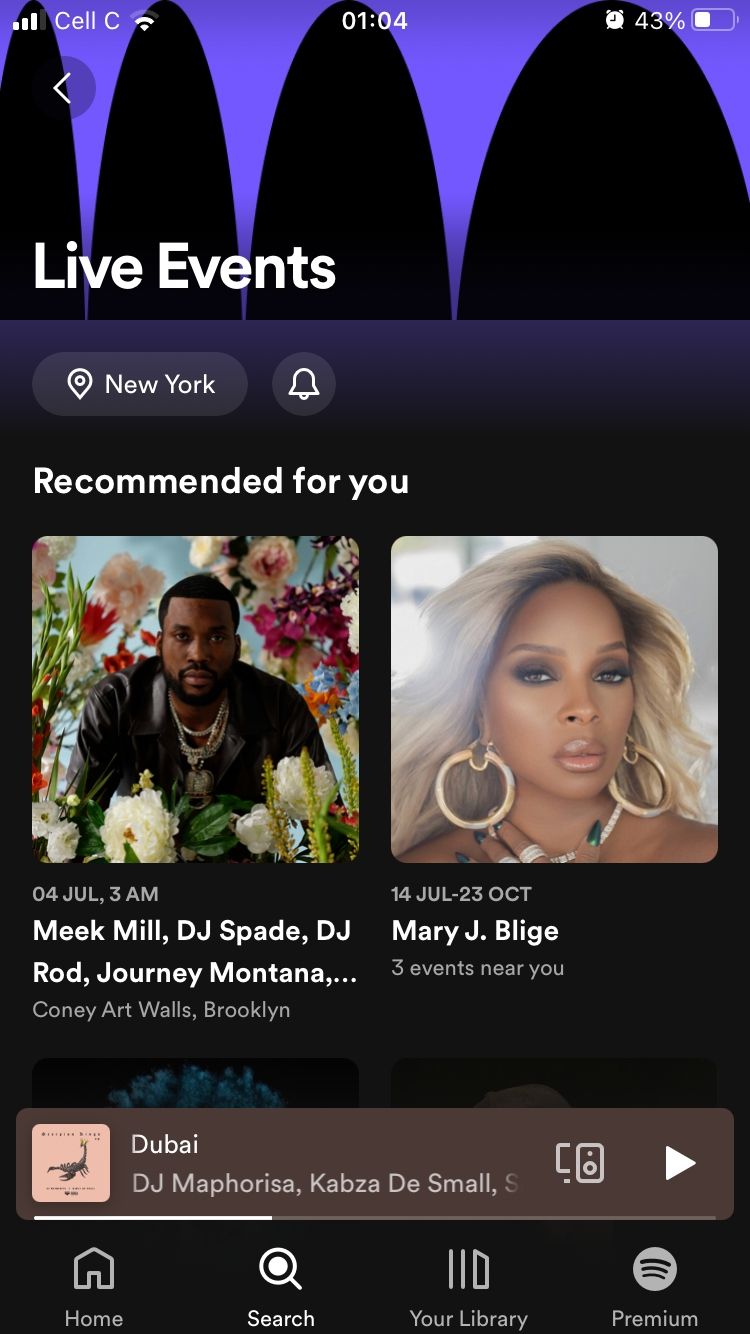 screenshot showing live events in new york on spotify