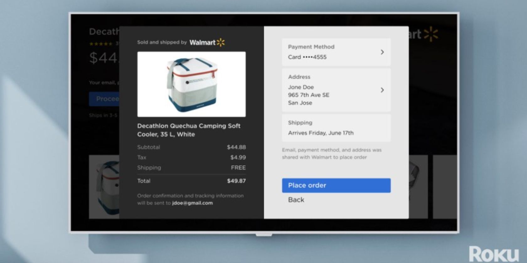 screenshot showing payment method for walmart purchase on roku