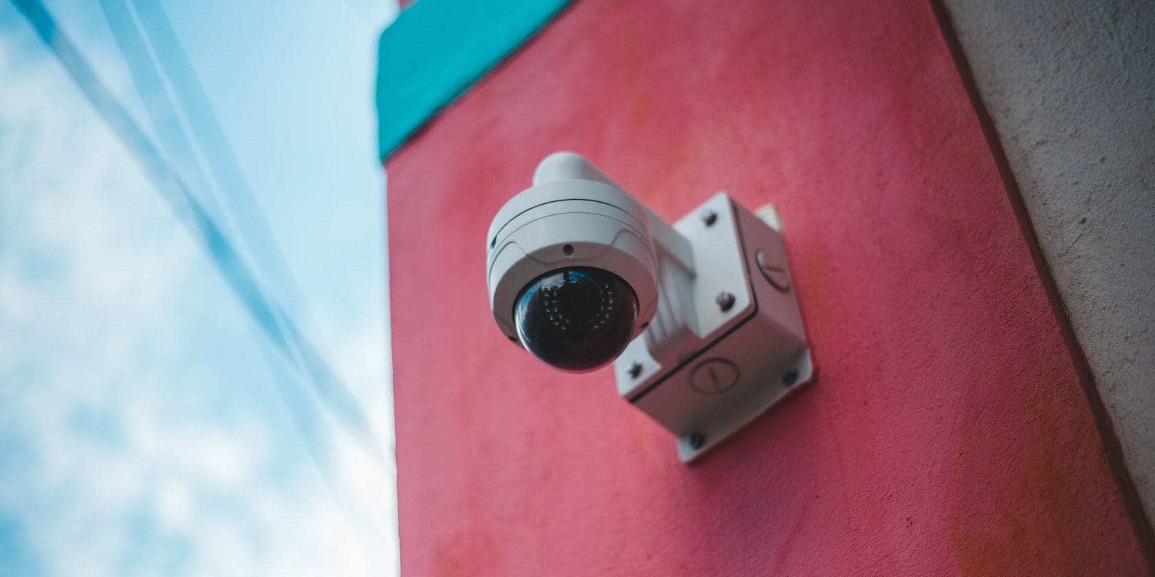 A close-up shot of a security camera