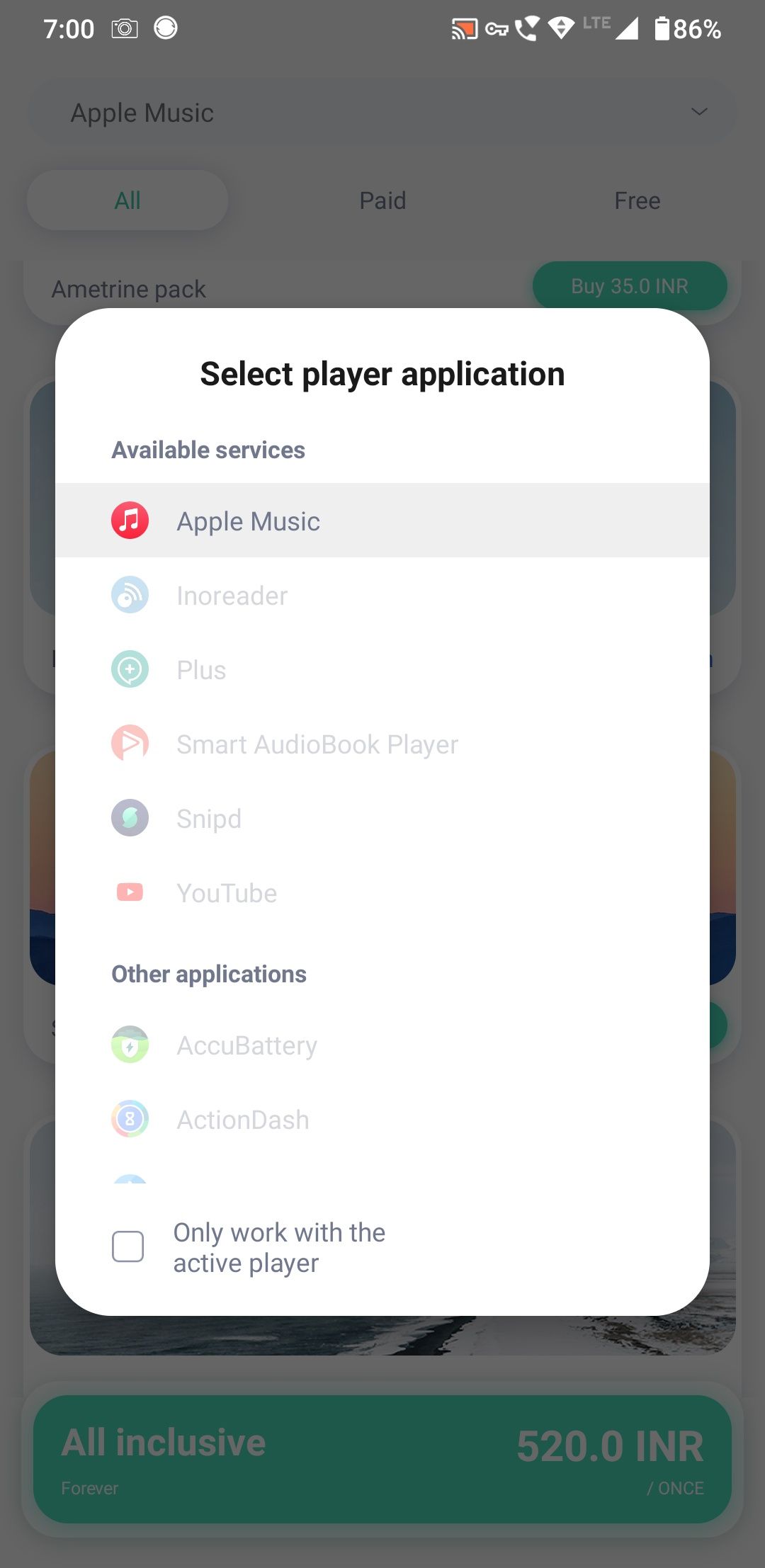 select a player for audio widget pack