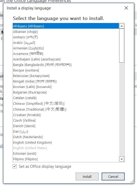 select language options list