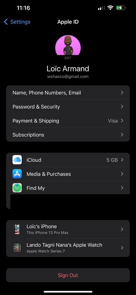 Apple ID settings