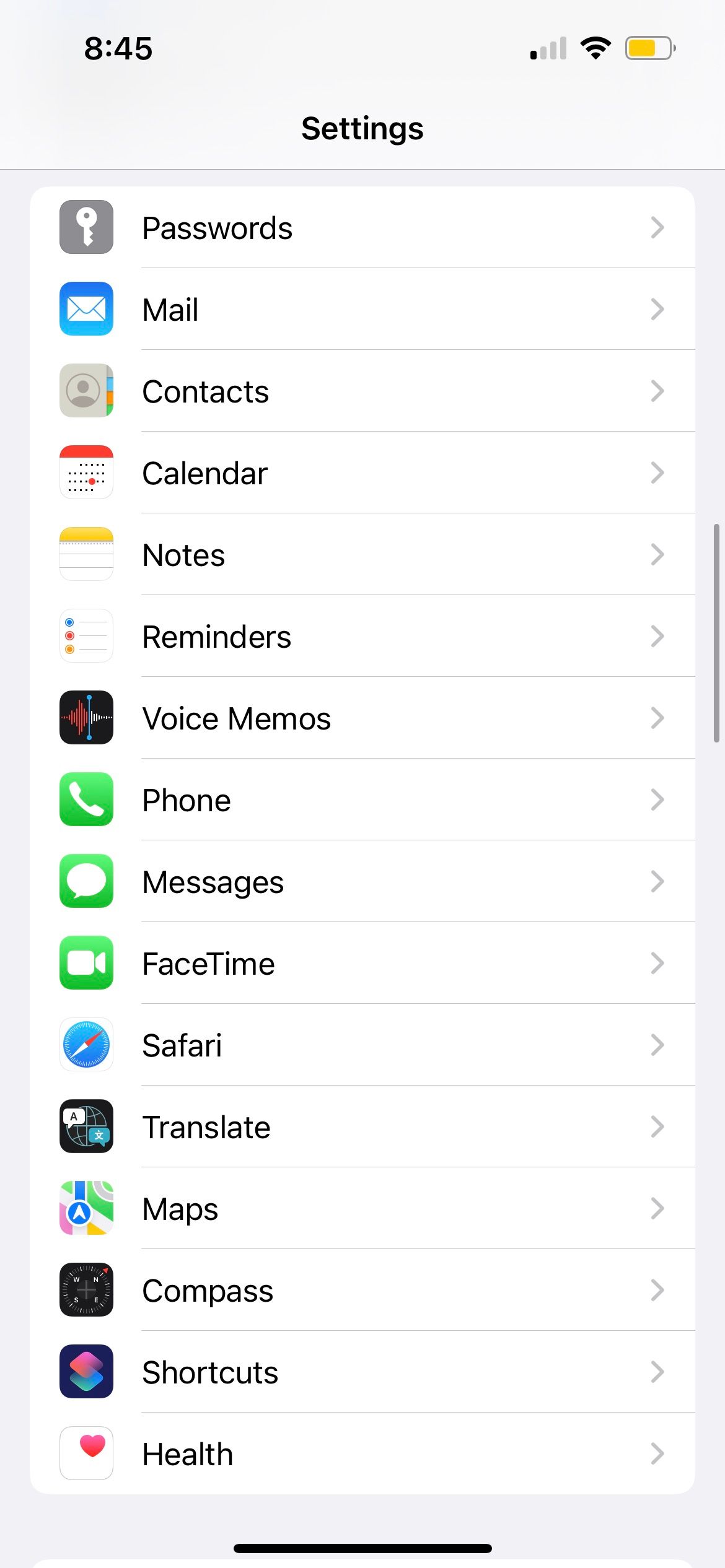 built-in apps in iphone settings app